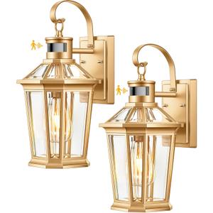 VIANIS Outdoor Wall Lights, Motion Sensor Exterior Light Fixtures Wall Mount, Waterproof Modern Gold Outside Front Porch Light, Anti-Rust Aluminum Outdoor Wall Sconce for House Garage 2 Pack