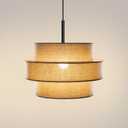 Farmhouse Chandelier, 20" 3-Tier Linen Drum Pendant Lights, Mid-Century Modern Ceiling Light for Dining Room, Kitchen, Living Room, Bedroom, Entryway (Three-ply Fabric)