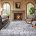 9x12 Area Rugs for Living Room Clearance, Washable Low Pile Abstract Rug, Large Area Rug with Non-Slip Backing for Large Rugs for Bedroom & Dinning Room(Gray/Blue,9'x12')