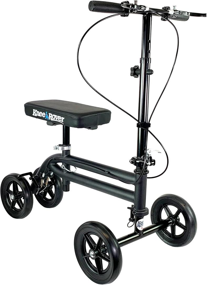 KneeRover Economy Knee Scooter Steerable Knee Walker for Adults for Foot Surgery, Broken Ankle, Foot Injuries - Foldable Knee Rover Scooter for Broken Foot Injured Leg Crutch with Dual Brakes (Black) (1 Count (Pack of 1), Matte Black)