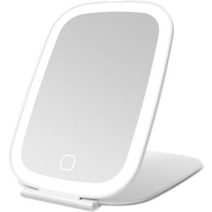Travel Makeup Mirror, Rechargeable Portable Mirror with Lights, 3 Color Lighting, 7.5 inch Ultra Thin and Lightweight LED Folding Vanity Mirror (White)