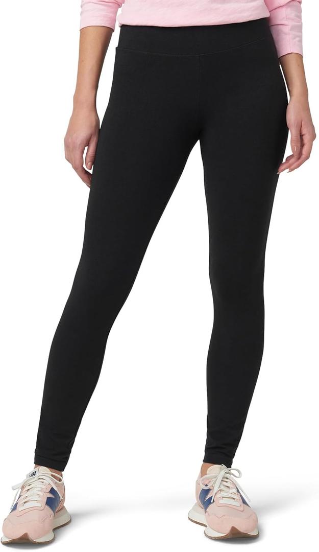 HUE Women's Ultra Soft Cotton Leggings with Wide Waistband, Full and Capri Length (Black)