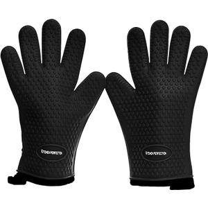 KITCHEN PERFECTION Silicone Smoker Oven Gloves -Extreme Heat Resistant BBQ Gloves -Handle Hot Food Right on Your Smoker Grill Fryer Pit|Waterproof Oven Mitts Grill Gloves |Superior Value Set+3 Bonuses (One Size Fits Most, Black)