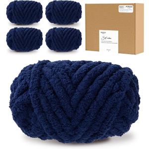 Bulky Chunky Yarn for Hand Knitting Blanket #10 Jumbo Knitting Yarn, 1 Inch Thick Chenille Jumbo Yarn, No Knots Soft Machine Washable, Super Bulky Yarn 4 Pack for Crochet, Arm Knitting & Crafts