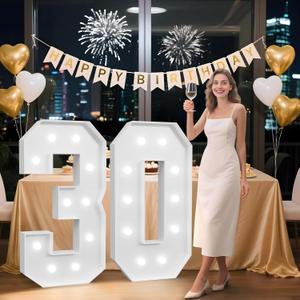 4FT 30 Marquee Numbers, 30 Light up Numbers for Party, 30th Birthday Decorations for Her Him, Big 30 Sign with Light for Anniversary, Birthday Backdrop Decor