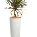 KOL 28" Tall White Metal Planter, Galvanized Steel Plant Pot with Artificial Yucca Tree & Natural Coconut Fiber for Indoor Outdoor Home Office Decor, Weather Resistance (Total Height 4.2FT)