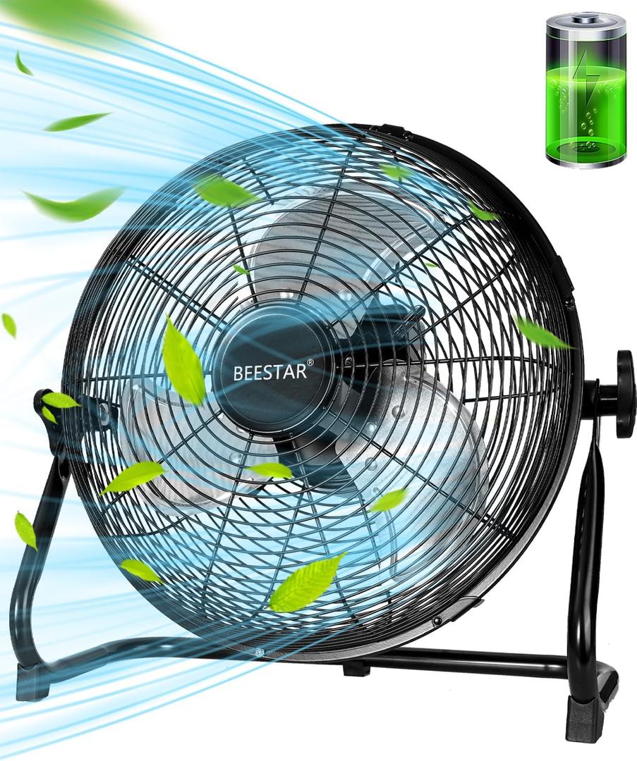 BEESTAR Rechargeable Floor Fan, 12-Speed Battery Operated, 15600mAh, 48-Hour Runtime, 360 Tilt, Metal Blade (12 INCH)