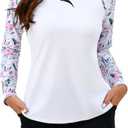 Halcurt Women's Built in Bra Rash Guard Long Sleeve Swimwear UPF 50 Two Piece Swim Shorts and Tops (X-Large, White Flamingo)
