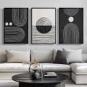 Framed Black and White Boho Wall Art for Living room, Large Black Abstract Geometric Artwork for Walls Mid-Century Modern Pictures Minimalist Bohemian Wall Art for Bedroom Office Wall Decor 16x24 Inch