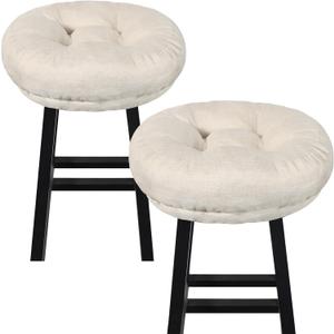 Beige Bar Stool Seat Cushions, Round Stool Covers Pads with Ties Non Slip (14"x14"x4",2 Pack)
