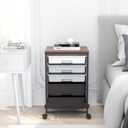 SYKIARIOL Utility Cart with 5 Drawers,Storage Drawer Cart with Wooden Tabletop and Lockable Wheels,Craft Storage Trolley Cart,5-Tier Rolling Utility Cart on Wheels,Dark Grey
