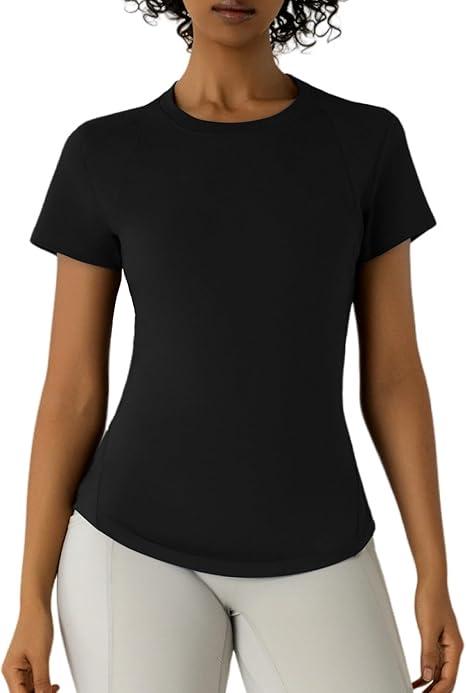 Leapstride Womens Workout Tops Athletic Short Sleeve Shirts-Gym Pilates Tennis Tops Activewear Basic Tee Shirts Z-Black, XS
