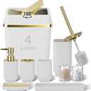 9PCS Bathroom Accessory Set, White Bathroom Set, Bathroom Accessories Set Complete with Trash Can, Toothbrush Holder, Soap Dispenser, Toilet Brush, Bathroom Decor