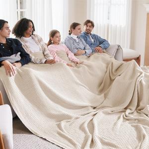 Bedsure Gentlesoft 100% Cotton Large Blanket Oversized King for Bed - Breathable Thick Waffle Weave Blanket for Summer, Couch Cover, Light Beige, 120x94 inches