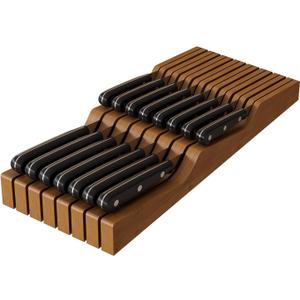 In-Drawer Knife Block Organizer - Bamboo Wood Drawer Knife Organizer-Protecting Knife Organizer Block (Not Included) (Brown, 15 Knives Dock)