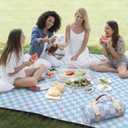 Nuanchu Checkered Picnic Blanket Extra Large Outdoor Blanket Sandproof 80"x80" Waterproof Portable Machine Washable 3 Layer Thick Gingham Picnic Mat for Beach Camping Park Grass Travel(Light Blue)