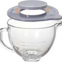 5QT Glass Bowl Compatible with KitchenAid 4.5 and 5-Quart Tilt Stand Mixers,Glass Mixing Bowl with Lid, Measurement Markers and Handle