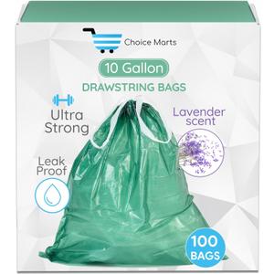10 Gallon Trash Bag Lavender Scent Ultra Strong 100 Count With Drawstring
