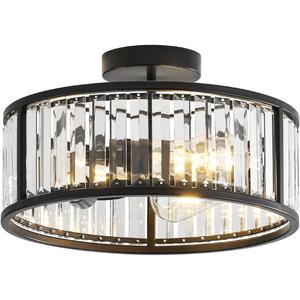 Black Flush Mount Ceiling Light, Caged Crystal Chandelier, Drum Hallway Light fixtures Ceiling Mount (14 INCH Black)