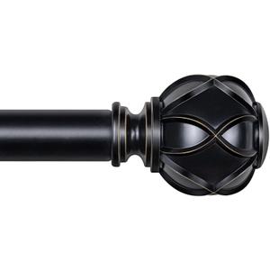 KAMANINA Curtain Rods for Windows 48 to 84 Inch, Black Heavy Duty Curtain Rod Adjustable, 7/8 Inch Single Decorative Drapery Rod 32 to 86 Inch(2.6-7.1Ft), Netted Texture End