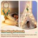 Teepee Tent for Kids with Lights, Kids Play Tent Indoor with Thicked Mat & Dream Catcher, Toddler Tent with Storage Pockets and Mesh Window for Reading Nook and Imaginative Games