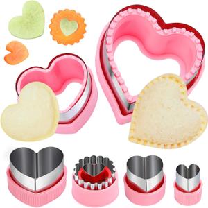 Heart Cookie Cutter Set, 6 Pcs Valentines Day Cookie Cutters, Sandwich Cutter and Sealer, Heart Shaped Cookie Cutter for Biscuits, Cakes, Fruit and Sandwiches