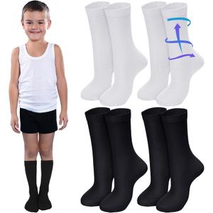 Tisancy 4 Pairs Kids Compression Socks 15-20 mmHg Knee Length Compression Stockings Travel Socks for Kids Children's (Solid Style, Black, White)