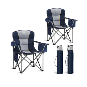 LET'S CAMP Folding Camping Chair Oversized Heavy Duty Padded Outdoor Chair with Cup Holder Storage and Cooler Bag, 450 LBS Weight Capacity, Thicken 600D Oxford,2 Pack