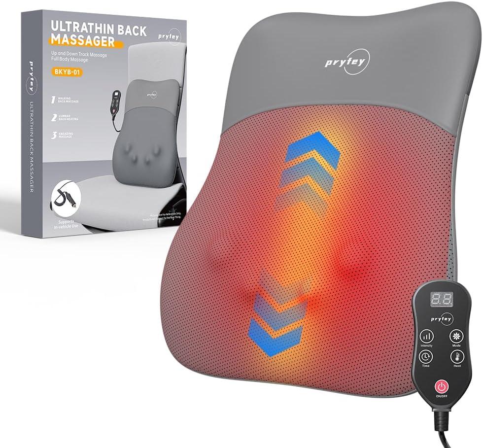 Back Massager, Rolling Up and Down Back Massager with Heat, Back Massage 4D Kneading for Pain Relief Deep Tissue, Ultrathin Shoulder Massager Mother's Day Gifts for Women Men Parents, Grey