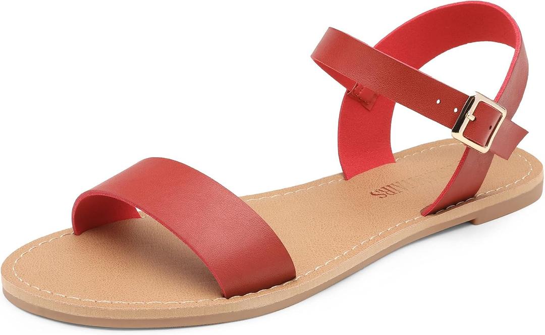 DREAM PAIRS Women's Ankle Strap Flat Sandals Open Toes One Band Buckle Summer Dressy Sandals 10