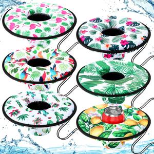 Funnymoom 6 Pcs Neoprene Floating Drink Holder Floating Coaster Pool Drink Floats Pool Beer Holder with Rope for Summer Theme Party Tub Lake Boat Water, Medium Size(Tropical Style)