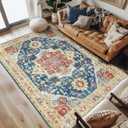jinchan Area Rug 6x9 Floral Rug Vintage Blue Orange Thin Vintage Retro Indoor Non Slip Carpet Kitchen Living Room Bedroom Dining Room (6'x9')