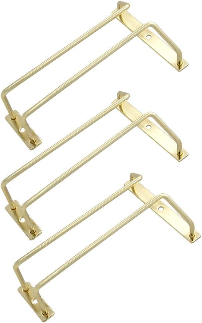 7-Inch Gold Wine Glass Rack - Under Cabinet Stemware Wine Glass Holder for Bar Kitchen (1 Rows, 3 Pack)