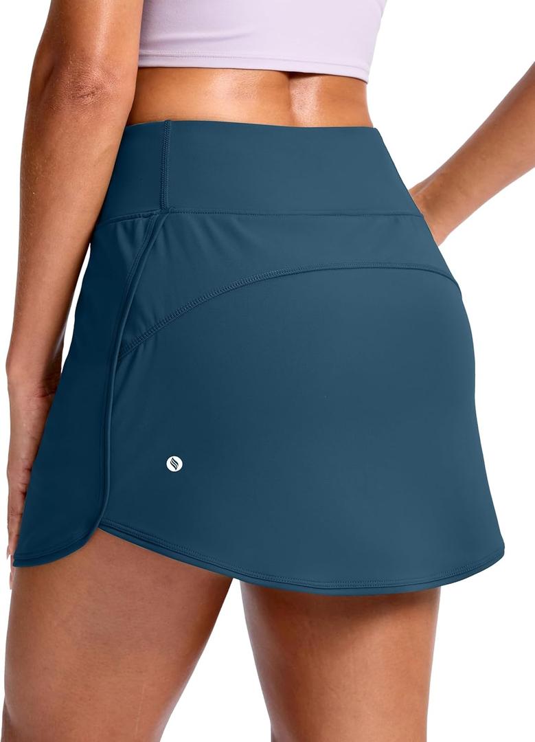 SANTINY Skorts for Women with Pockets High Waisted A Line Golf Skirts Athletic Tennis Skirt for Casual Pickleball (Indigo_S)