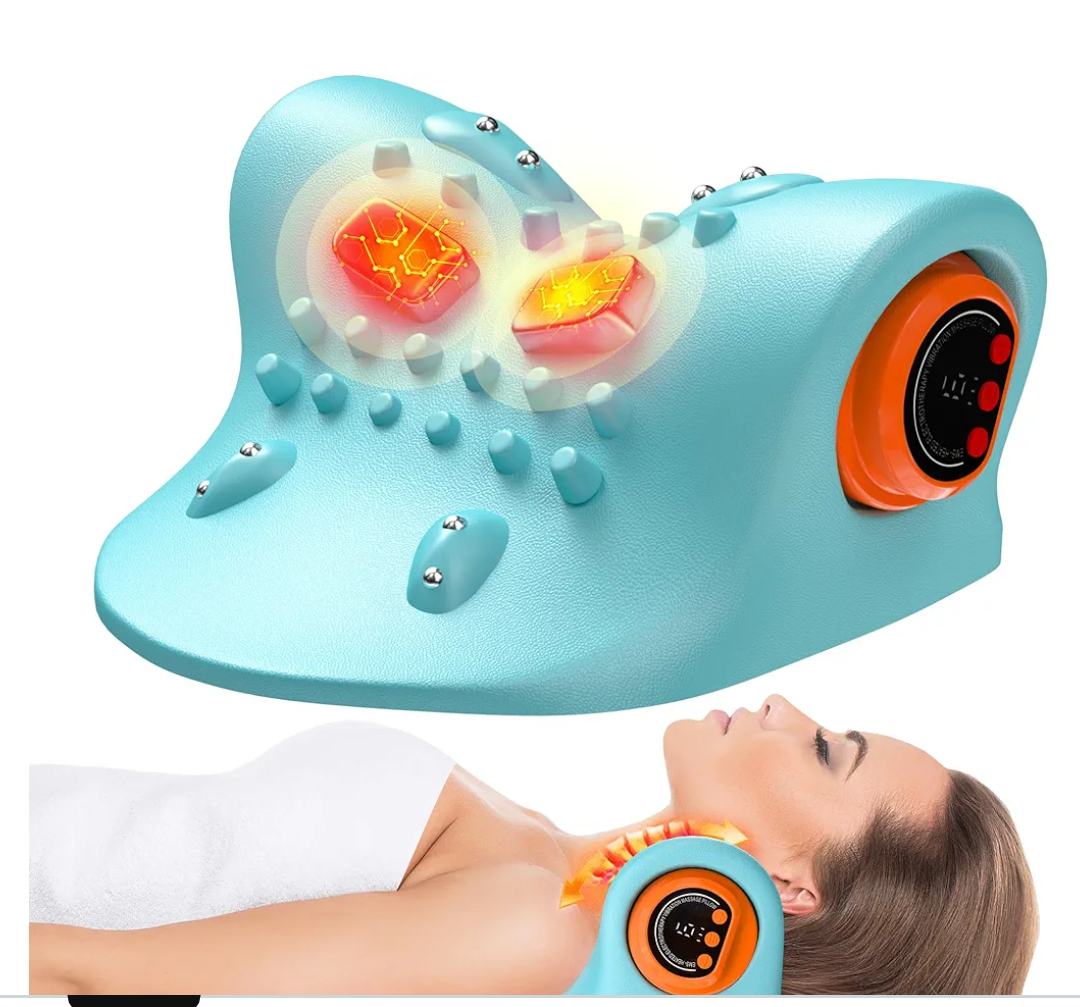 snawowo Cervical Neck Massager with Heat, 3 in 1 Portable Massager & Shoulder Relaxer Traction Stretcher for Pain Relief and Muscle Relaxation