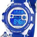 Kids Digital Watch for Boys Girls, Waterproof LED Colorful Lights Sports Watch Suitable for 5-17 Years Old Teenagers (with Gift Box) Blue-white