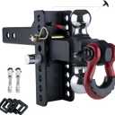 TYT Adjustable Heavy-Duty Trailer Hitch Ball Mount with Locks&Pin&Rotatable Tow Shackle, Fits 2-in Receiver, 4" Rise/Drop, 2" &2-5/16" Ball, 10000LBS GTW