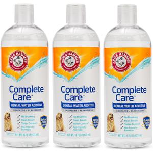 Arm & Hammer Complete Care Dog Dental Water Additive, Odorless Flavorless Daily Oral Care Solution with Baking Soda and Calcium for Plaque, Tartar, and Fresh Breath, 16 Fl Oz - 3 Pack