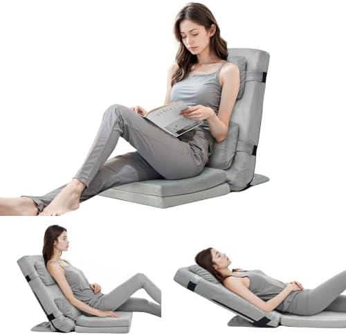 TOPSKY Adjustable Bed Wedge Pillow with Backrest, 6 Reclining Positions and Memory Foam, Wide Seat for Post Surgery, Reading, Sitting and Sleeping for Bed and Sofa (Grey, 21.65" Wide)