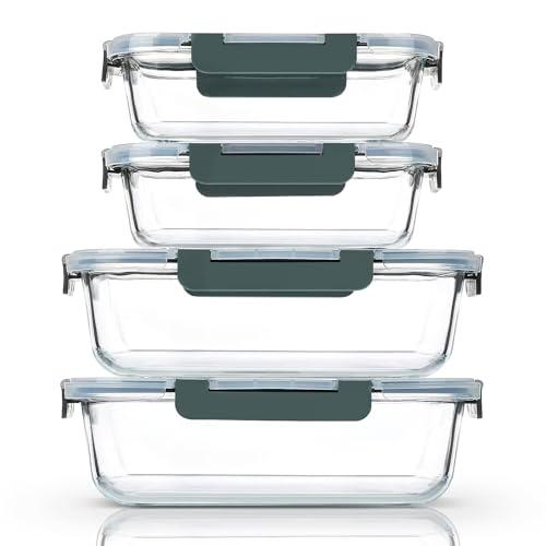M MCIRCO [80 oz & 36 oz Extra Large Glass Food Storage/Baking Containers Set with Lids, 2 Pack 80 oz(10 cup)&2 Pack 36 oz (4.5 cup) Airtight Glass Container,Microwave,Oven,Freezer and Dishwasher