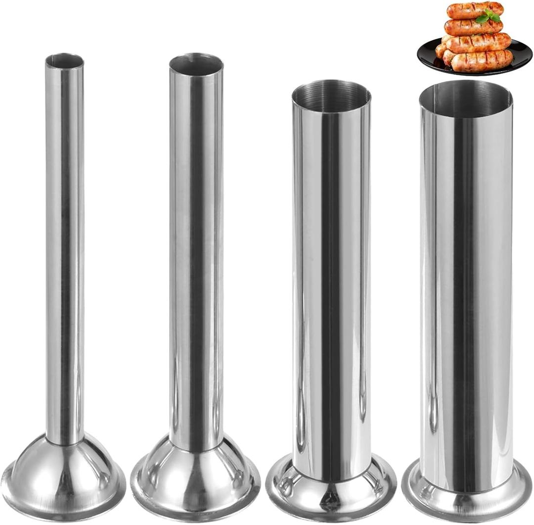 4Pcs Sausage Stuffing Tubes,Stainless Steel Sausage Stuffer Funnels for Meat Grinder,Sausage Filling Tuber,Sausage Stuffer Parts,Multiple Diameters 4 Sizes 0.63"/16mm,0.86"/22mm,1.26"/31mm,1.5"/38mm