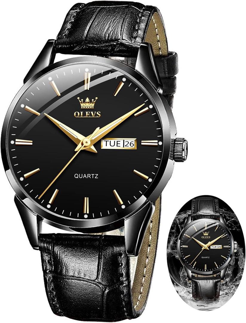 OLEVS Amazon Watches,Brown Leather Watch for Men,Men Day Date Watch,Men's Luminous Watch,Dress Watch for Men,Rose Gold Watch for Men,Men's Fashion Quartz Watch,Waterproof Brown Man Watches