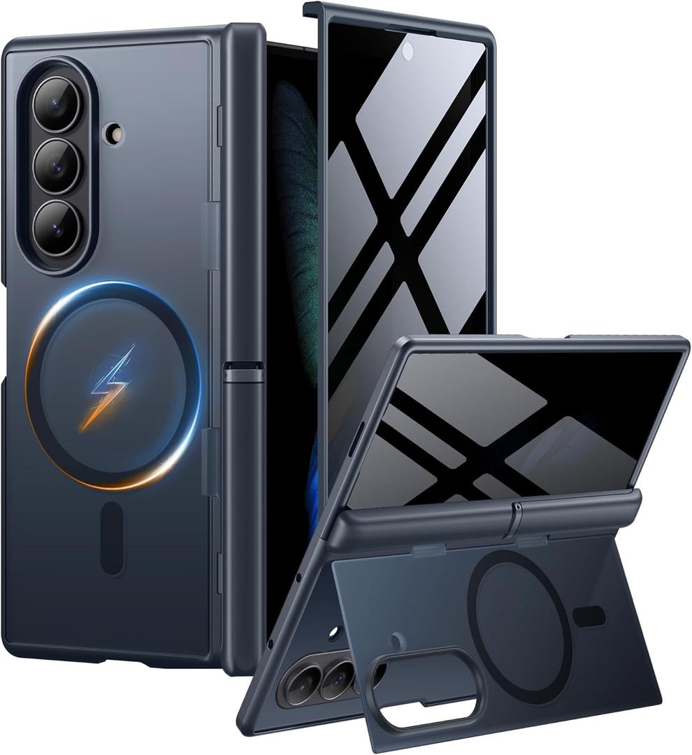 MOBOSI for Samsung Galaxy Z Fold 7 Case with Privacy Screen Protector, [Compatible with Magsafe], [Built-in Kickstand & Full Body Hinge Protection] Magnetic Slim Phone Case for Z Fold7, Jet Black