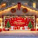 IVN Christmas Garage Door Cover Decoration 13x6ft Trees Gifts and Bells Red Festive Theme Merry Christmas Winter Garage Door Banner Home Door Front Yard Decor for Xmas Eve Holiday Outdoor