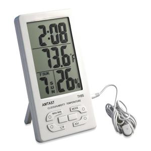 Indoor Outdoor Thermometer Hygrometer Room Humidity Test Meter with Desk-top Placing or Wall Hanging Two Ways of Placement Digital Temperature Monitor Gauge with External Sensor (Model TH95) (White)