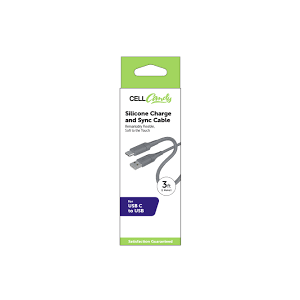 Cell Candy Silicone Charge and Sync Cable  Lighting Silicone Cable 3Ft Grey