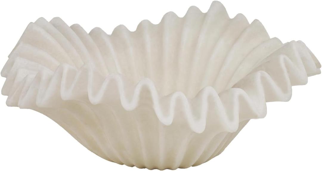 Braxio White Decorative Bowl  Resin Ruffle Bowl for Entryway, Dining Table Centerpiece, Fruit or Key Holder for Modern Home Decor, 12 Inch Art Deco Style
