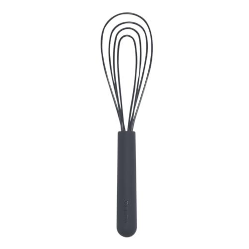 GreenPan Silicone Flat Whisk, Slotted Cooking Kitchen Utensil, Flexible Rubber Nonstick Cookware, Rigid Steel Core, Heat-Resistant, Anti-Slip Handle, BPA-Free, Dishwasher Safe, Gray
