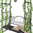 Kalolary Garden Arch with Bench, Heavy Duty Metal Garden Arbor for Climbing Plant & Bench Vines Climbing Support for Lawn Yard Patio Decor (81"x45"), With Seat