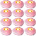 Homemory 12 Pack 3 Flameless Led Floating Candles, 200 Hour Pink Battery Operate Waterproof Tealights for Cylinder Vases, Centerpieces at Wedding Decor, Party, Pool